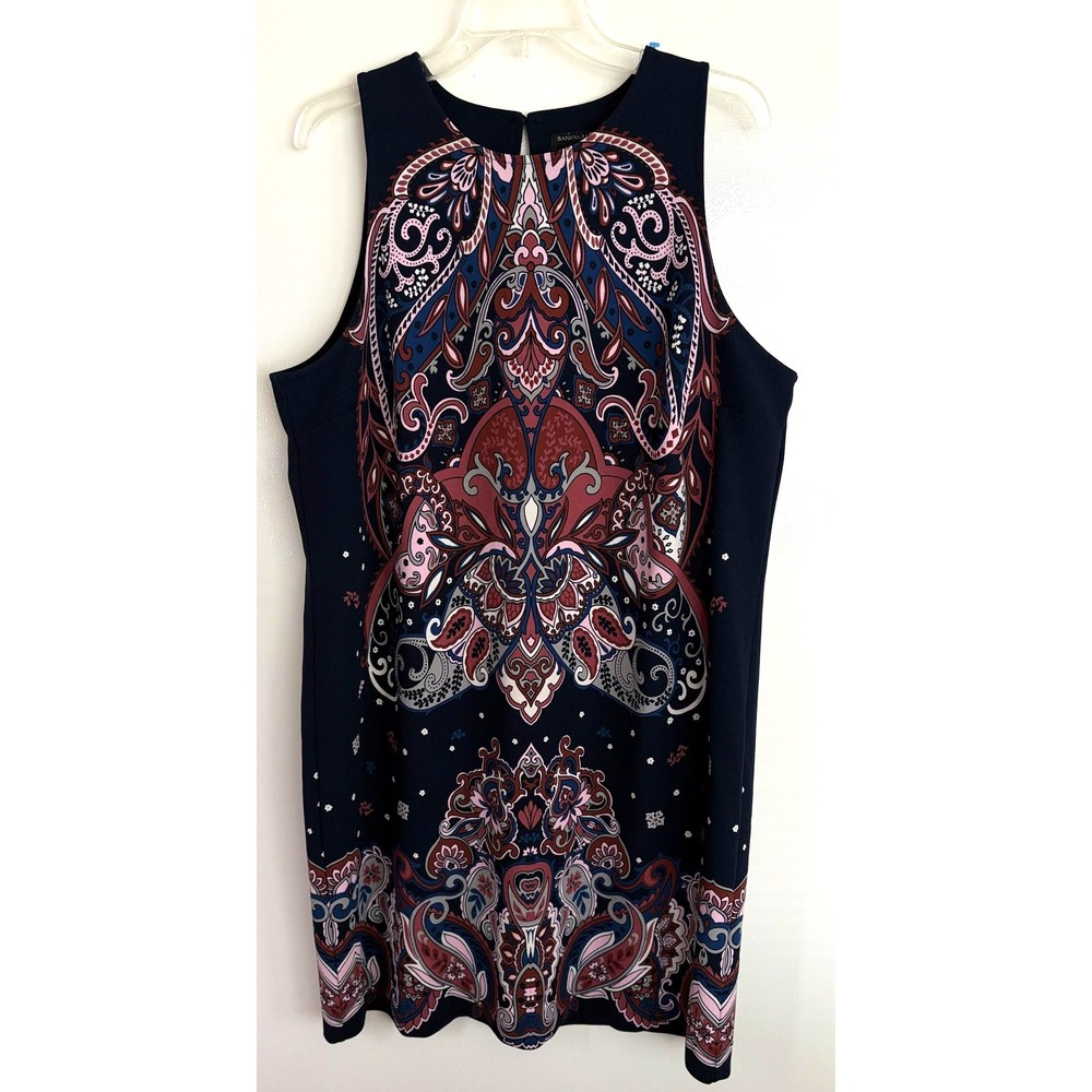 Banana Republic Dress Womens XL Blue Paisley Sleeveless Sheath Boho Goth Grunge